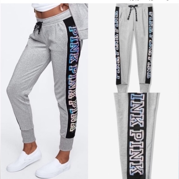 ***Pink Victoria’s Secret Rare Silver Mermaid Bling Jogger Pants A243 - Picture 2 of 11